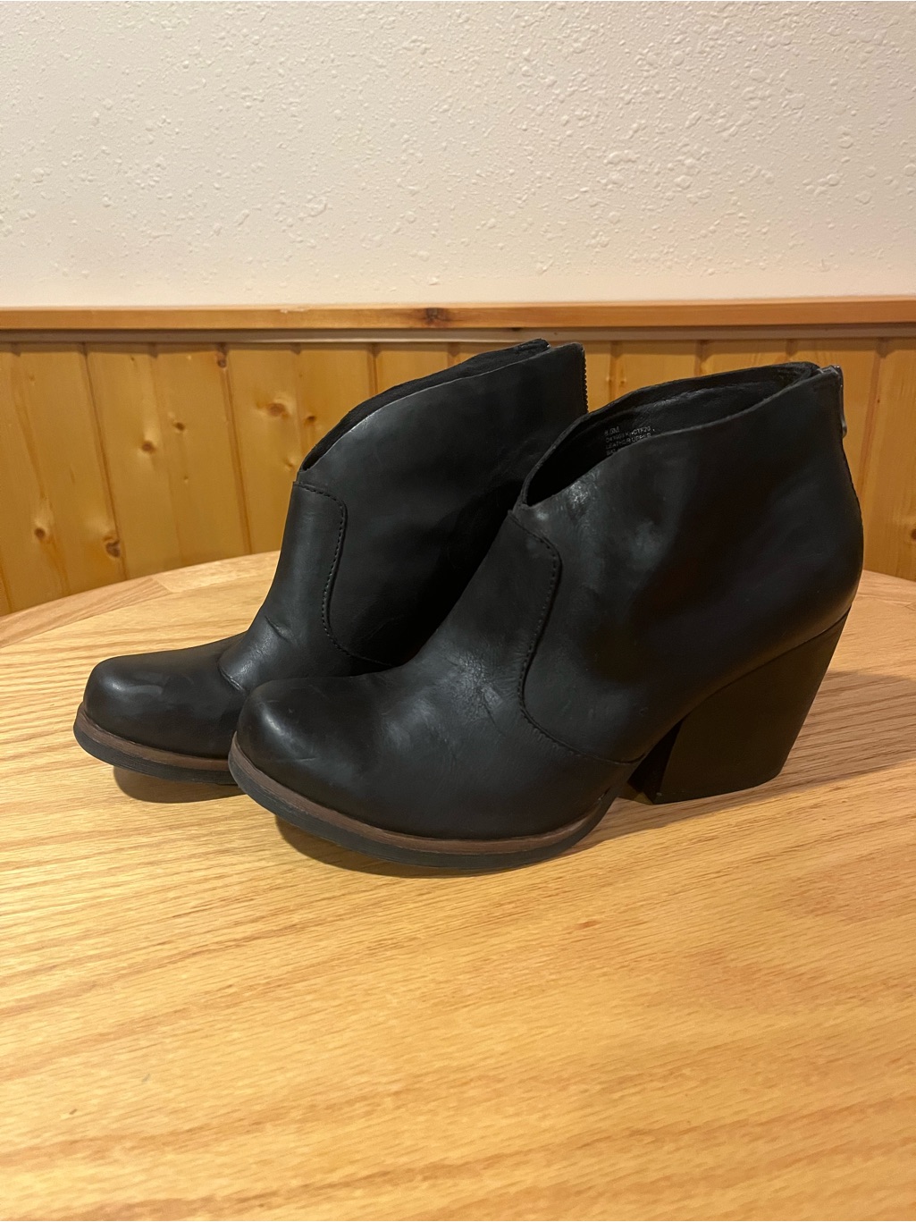 Kork-Ease Black Leather Ankle Booties With Block Heel